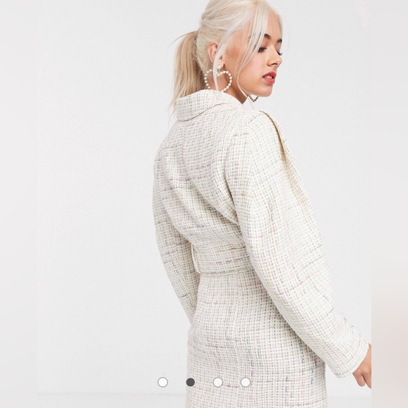 ASOS Petite Exaggerated Sleeve Boucle Blazer & Mini Skirt - Picture 4 of 16